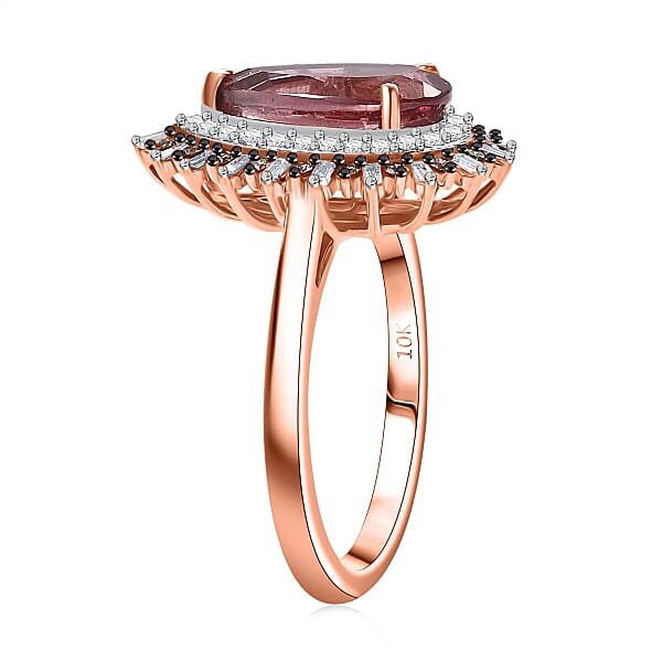 Shop Lc Luxoro AAA Red Apatite And I2 Natural Champagne And Diamond 3.00 Ctw Flare Tiara Ring In 10K Rose Gold