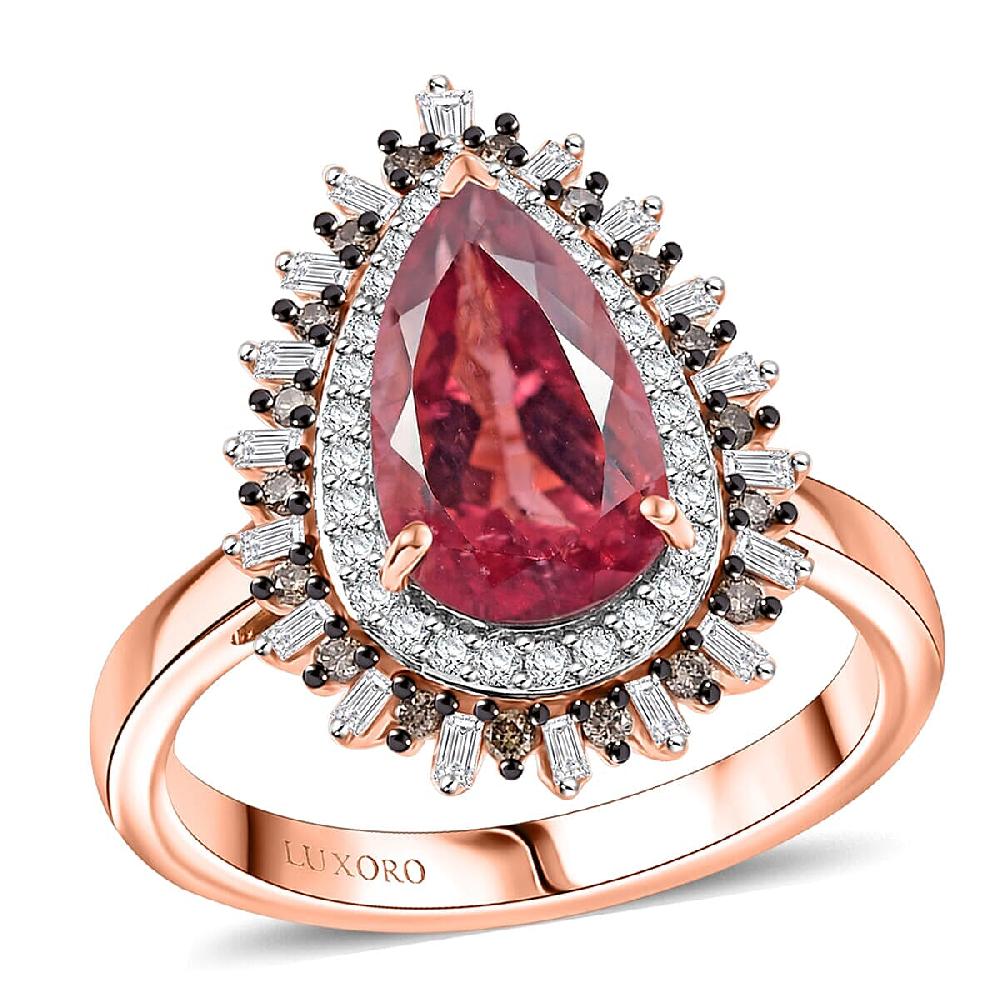 shop lc Luxoro AAA Red Apatite and I2 Natural Champagne and Diamond 3.00 ctw Flare Tiara Ring in 10K Rose Gold