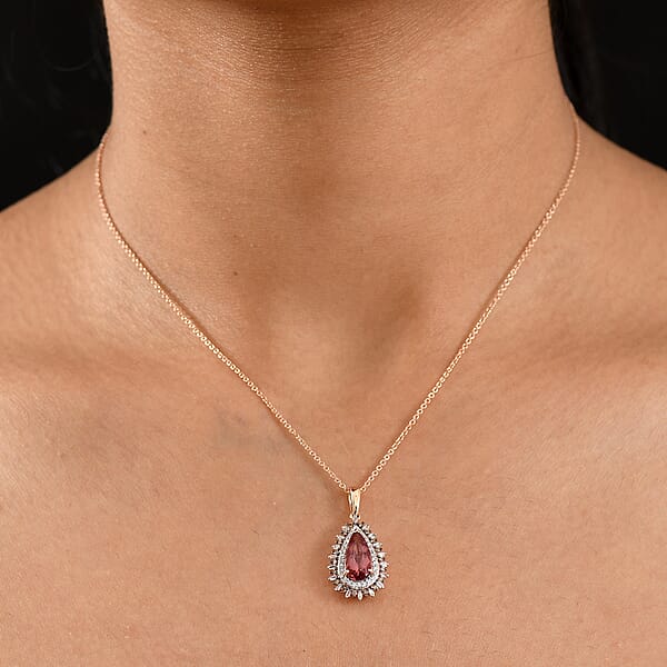 Shop Lc Luxoro AAA Red Apatite Natural Champagne And White Diamond 2.60 Ctw Flare Tiara Pendant Necklace In 10K Rose Gold 20 Inches