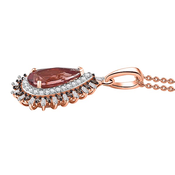 Shop Lc Luxoro AAA Red Apatite Natural Champagne And White Diamond 2.60 Ctw Flare Tiara Pendant Necklace In 10K Rose Gold 20 Inches