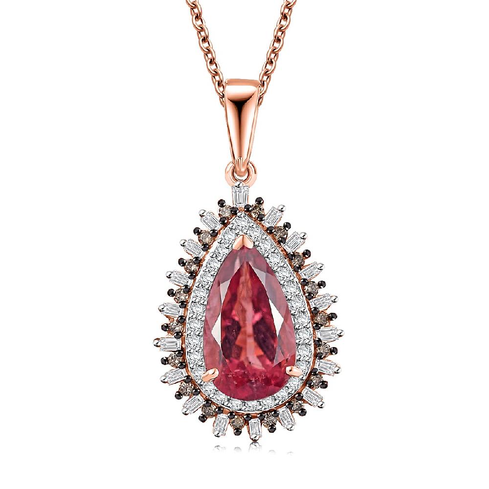 shop lc Luxoro AAA Red Apatite Natural Champagne and White Diamond 2.60 ctw Flare Tiara Pendant Necklace in 10K Rose Gold 20 Inches
