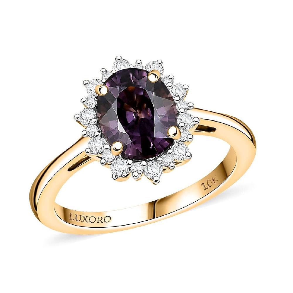 shop lc Luxoro AAA Royal Lavender Spinel and G-H I2 Diamond 2.30 ctw Violet Majesty Ring in 10K Yellow Gold