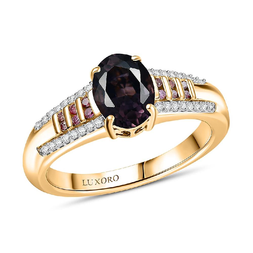 shop lc Luxoro AAA Royal Lavender Spinel Purple Diamond and I2 Diamond 1.60 ctw Imperial Violet Ring in 10K Yellow Gold
