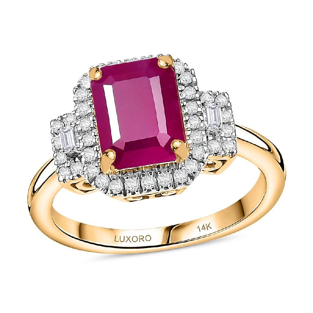 shop lc Luxoro AAA Royal Ruby and Diamond I2 2.75 ctw Ring in 14K Yellow Gold 4.48 Grams