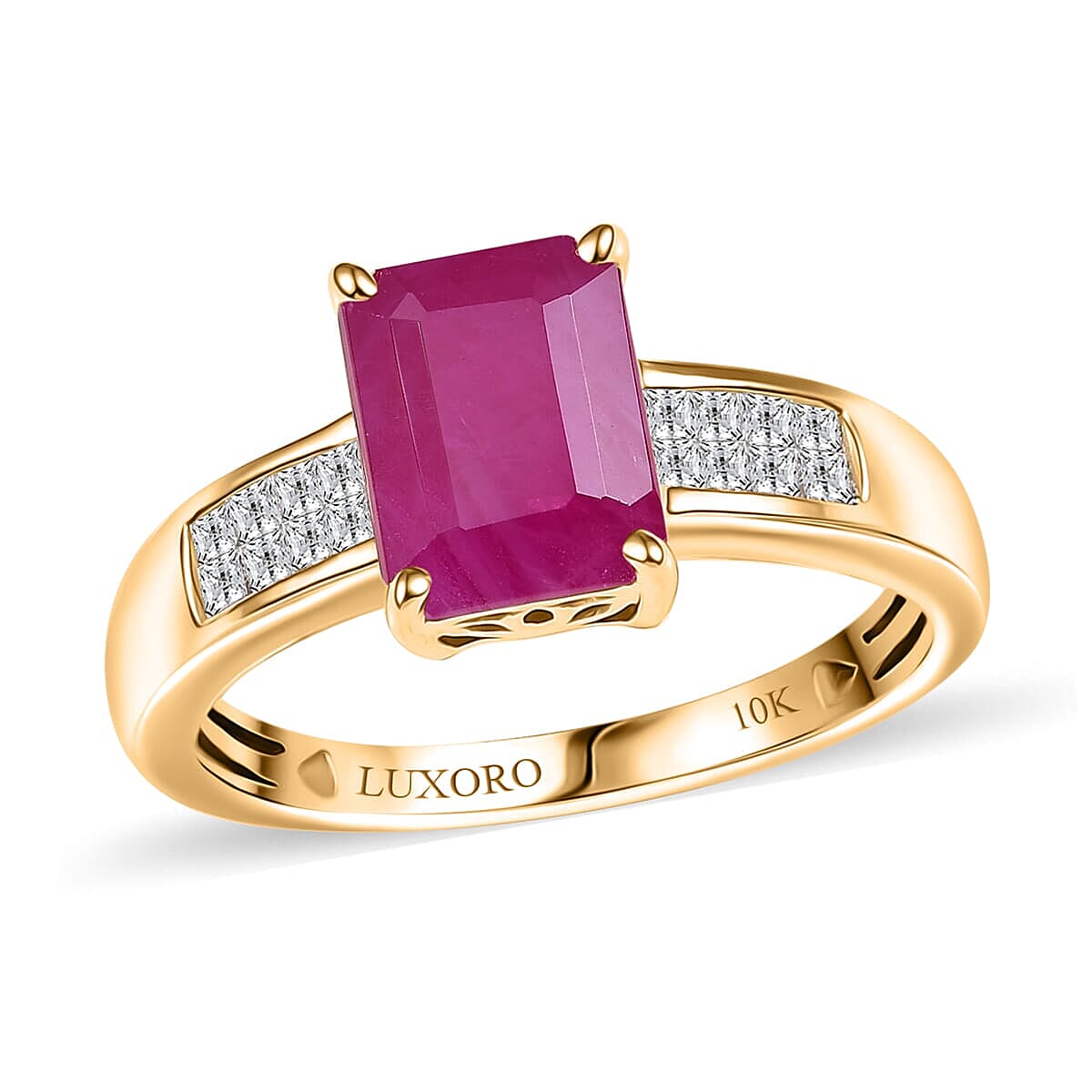 shop lc Luxoro AAA Royal Ruby and Diamond I2 3.50 ctw Ring in 10K Yellow Gold