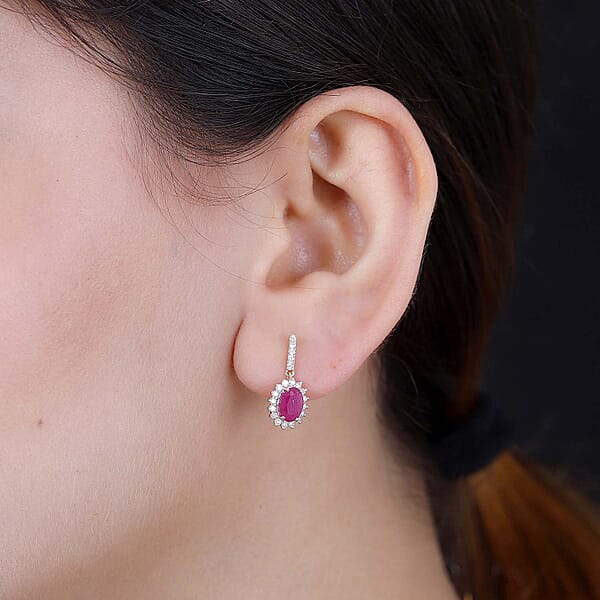 Shop Lc Luxoro AAA Royal Ruby And G-H I2 Diamond 2.60 Ctw Sunburst Earrings In 10K Yellow Gold