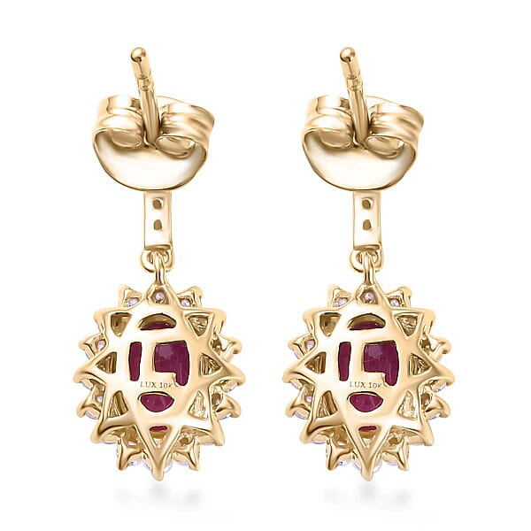 Shop Lc Luxoro AAA Royal Ruby And G-H I2 Diamond 2.60 Ctw Sunburst Earrings In 10K Yellow Gold