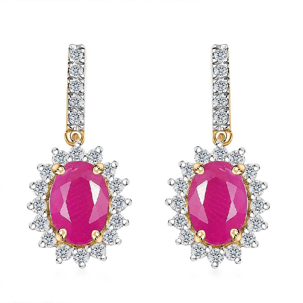 shop lc Luxoro AAA Royal Ruby and G-H I2 Diamond 2.60 ctw Sunburst Earrings in 10K Yellow Gold