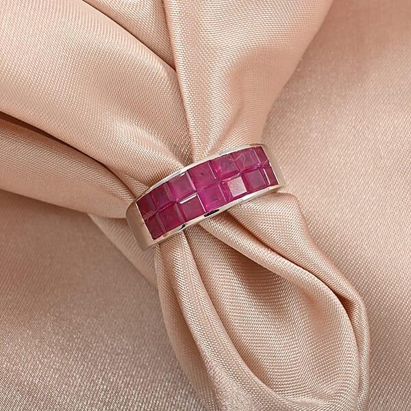 Shop Lc Luxoro AAA Royal Ruby Band Ring In 14K White Gold 2.90 Ctw