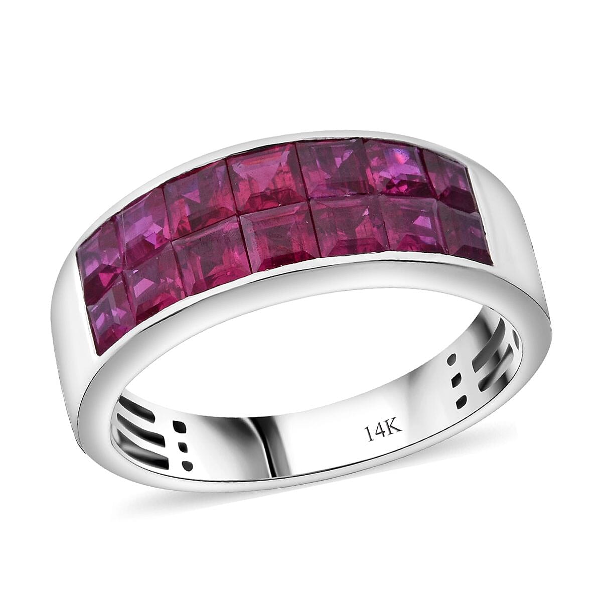 shop lc Luxoro AAA Royal Ruby Band Ring in 14K White Gold 2.90 ctw