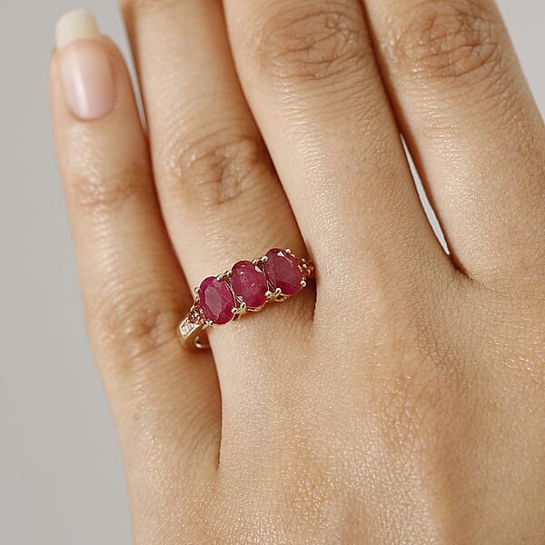Shop Lc Luxoro AAA Royal Ruby Padparadscha Sapphire And White Diamond I2 2.90 Ctw Art Deco Halo Ring In 10K Yellow Gold