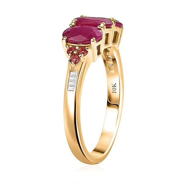 Shop Lc Luxoro AAA Royal Ruby Padparadscha Sapphire And White Diamond I2 2.90 Ctw Art Deco Halo Ring In 10K Yellow Gold