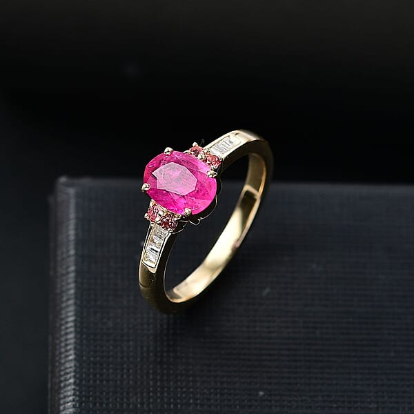 Shop Lc Luxoro AAA Royal Ruby Padparscha Sapphire And Diamond I2 1.60 Ctw Ring In 10K Yellow Gold