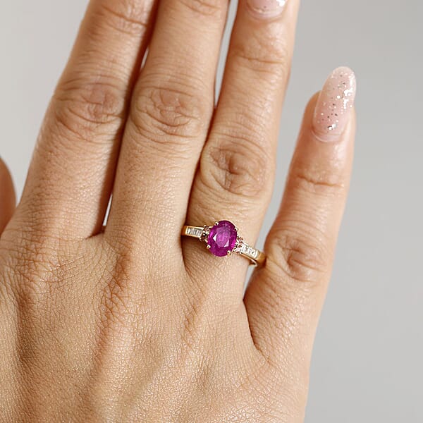 Shop Lc Luxoro AAA Royal Ruby Padparscha Sapphire And Diamond I2 1.60 Ctw Ring In 10K Yellow Gold