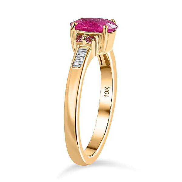 Shop Lc Luxoro AAA Royal Ruby Padparscha Sapphire And Diamond I2 1.60 Ctw Ring In 10K Yellow Gold