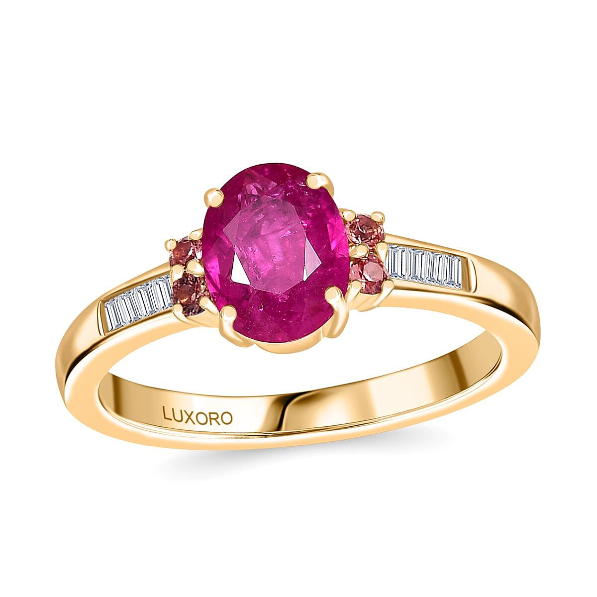 shop lc Luxoro AAA Royal Ruby Padparscha Sapphire and Diamond I2 1.60 ctw Ring in 10K Yellow Gold