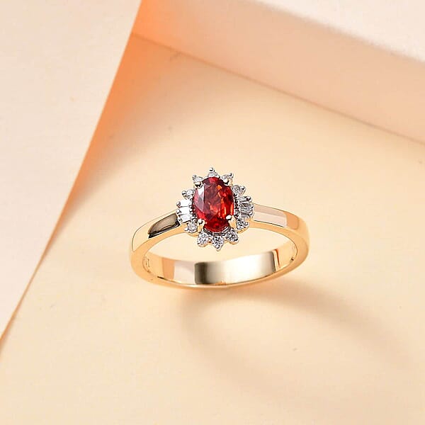 Shop Lc Luxoro AAA Sanguine Sapphire And I2 Diamond 0.75 Ctw Art Deco Ring In 10K Yellow Gold