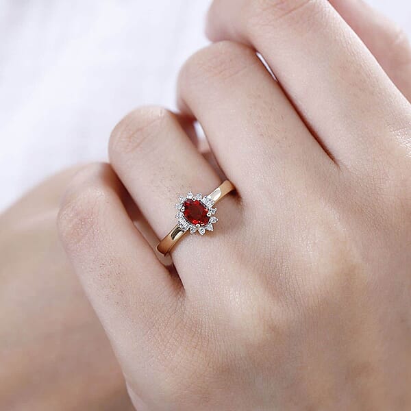 Shop Lc Luxoro AAA Sanguine Sapphire And I2 Diamond 0.75 Ctw Art Deco Ring In 10K Yellow Gold