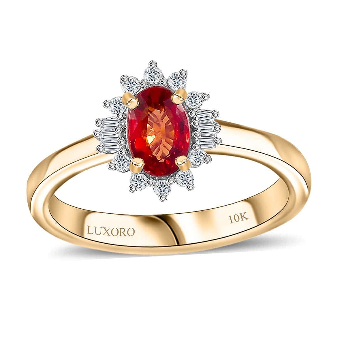 shop lc Luxoro AAA Sanguine Sapphire and I2 Diamond 0.75 ctw Art Deco Ring in 10K Yellow Gold