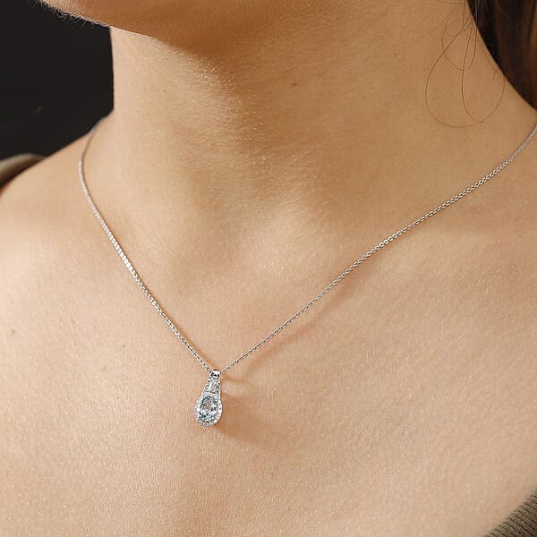 Shop Lc Luxoro AAA Santa Maria Aquamarine And Diamond I2 1.10 Ctw Pendant Without Chain In 10K White Gold
