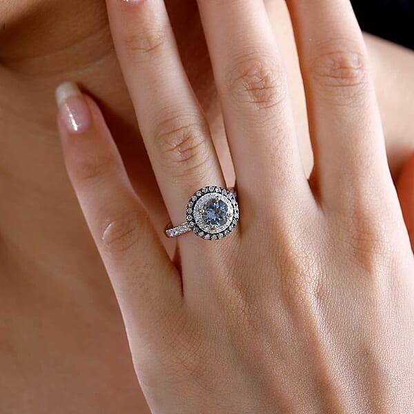 Shop Lc Luxoro AAA Santa Maria Aquamarine Natural Champagne And G-H I2 Diamond 1.85 Ctw Ring In 14K Yellow Gold (Size 8.5)