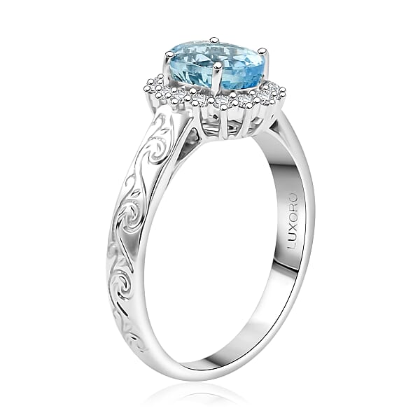 Shop Lc Luxoro AAA Santamaria Aquamarine And White Diamond I2 1.50 Ctw Ring In 14K White Gold