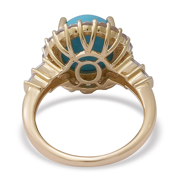 Shop Lc Luxoro AAA Sleeping Beauty Turquoise And White Zircon 5.65 Ctw Halo Ring In 10K Yellow Gold
