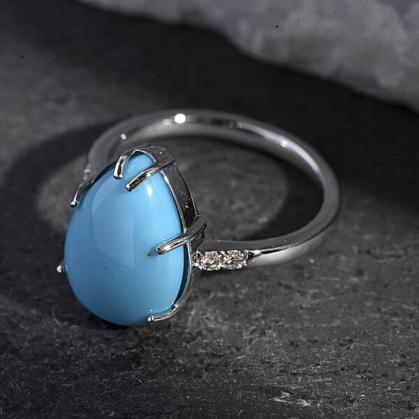 Shop Lc Luxoro AAA Sleeping Beauty Turquoise Diamond Ring In 10K White Gold 4.50 Ctw