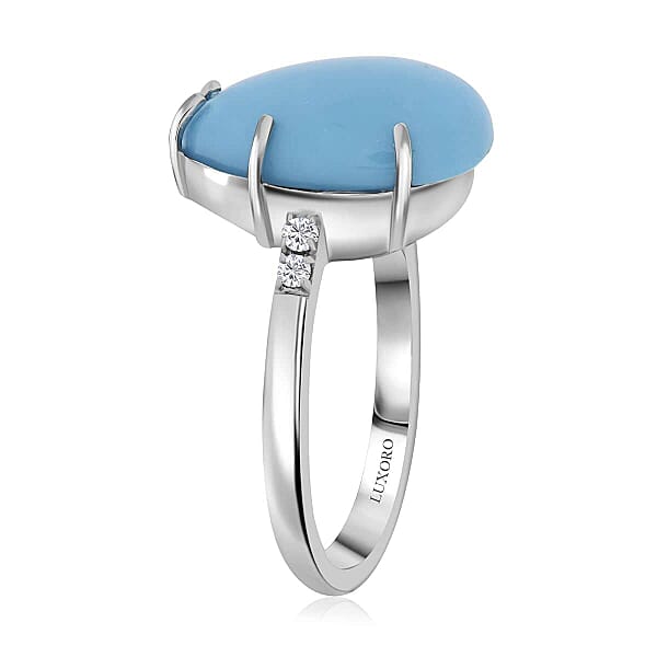 Shop Lc Luxoro AAA Sleeping Beauty Turquoise Diamond Ring In 10K White Gold 4.50 Ctw