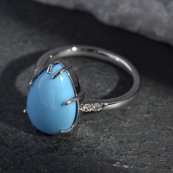 Shop Lc Luxoro AAA Sleeping Beauty Turquoise Diamond Ring In 10K White Gold 4.50 Ctw