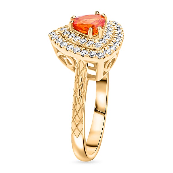 Shop Lc Luxoro AAA Songea Sapphire And G-H I2 Diamond 1.50 Ctw Double Halo Ring In 14K Yellow Gold 5.25 Grams