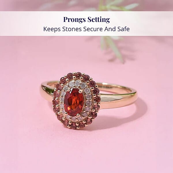 Shop Lc Luxoro AAA Songea Sapphire Padparadscha Sapphire (BT) And I2 Diamond 1.20 Ctw Crimson Halo Ring In 10K Yellow Gold