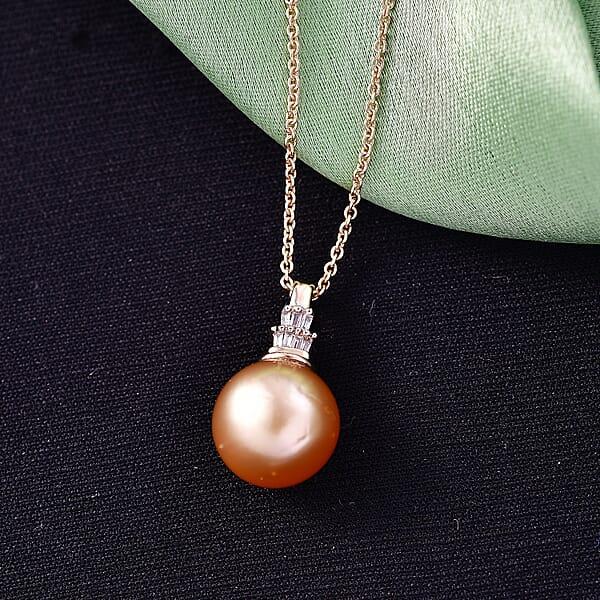 Shop Lc Luxoro AAA South Sea Golden Cultured Pearl And Diamond I2 Signature Pendant Necklace In 10K Yellow Gold 20 Inches