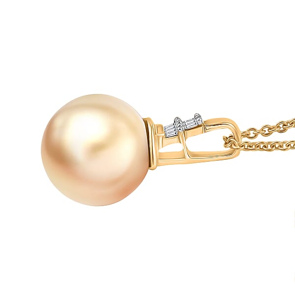 Shop Lc Luxoro AAA South Sea Golden Cultured Pearl And Diamond I2 Signature Pendant Necklace In 10K Yellow Gold 20 Inches