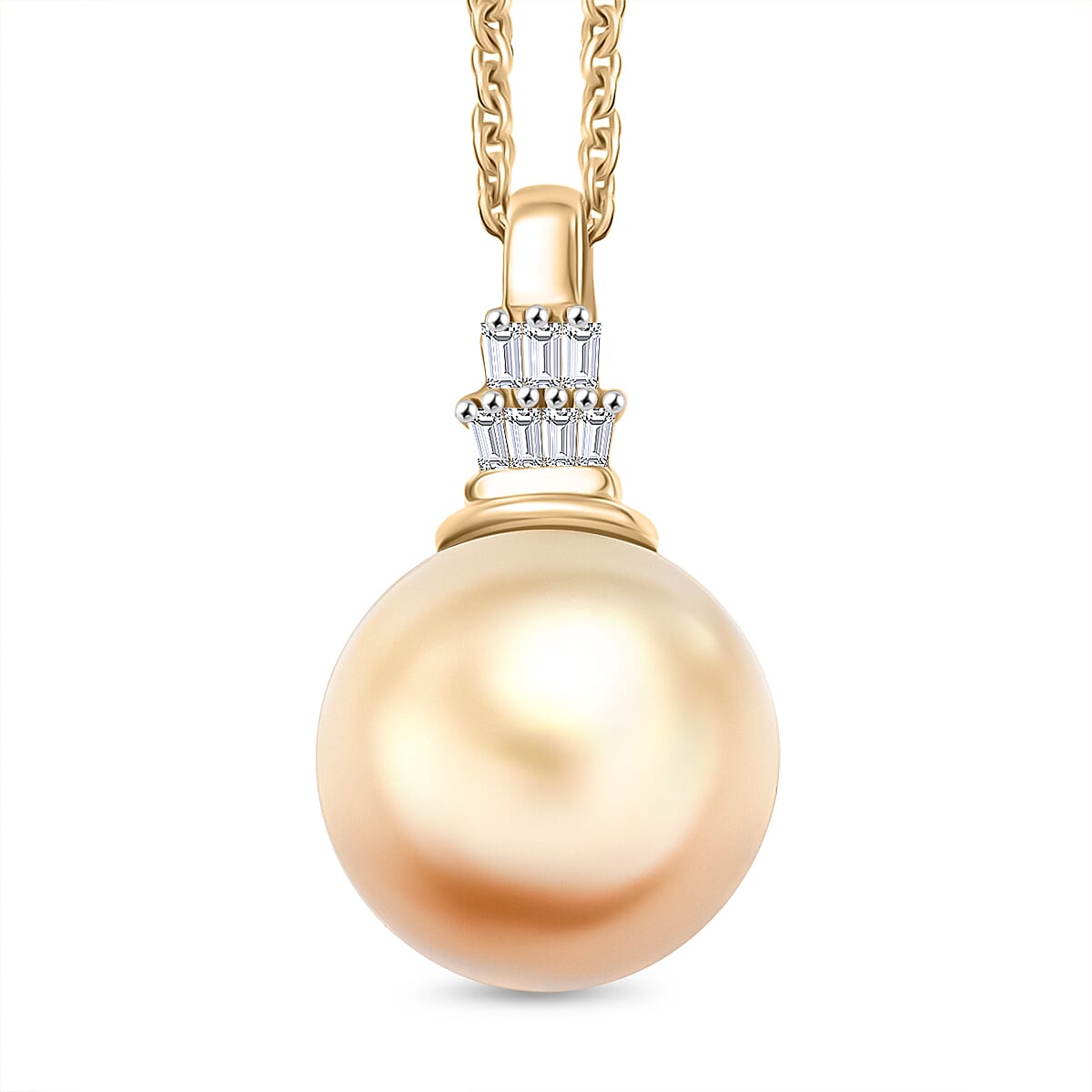 shop lc Luxoro AAA South Sea Golden Cultured Pearl and Diamond I2 Signature Pendant Necklace in 10K Yellow Gold 20 Inches
