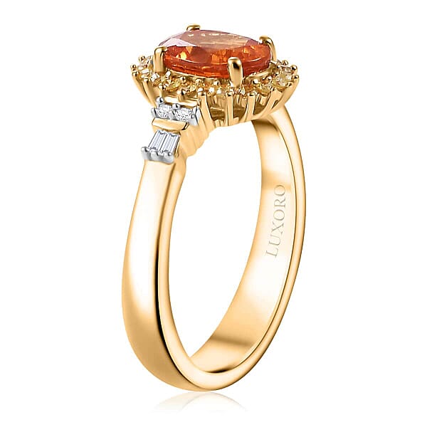 Shop Lc Luxoro AAA Tanzanian Mandarin Garnet Natural Diamond Sunburst Ring In 14K Yellow Gold 1.90 Ctw