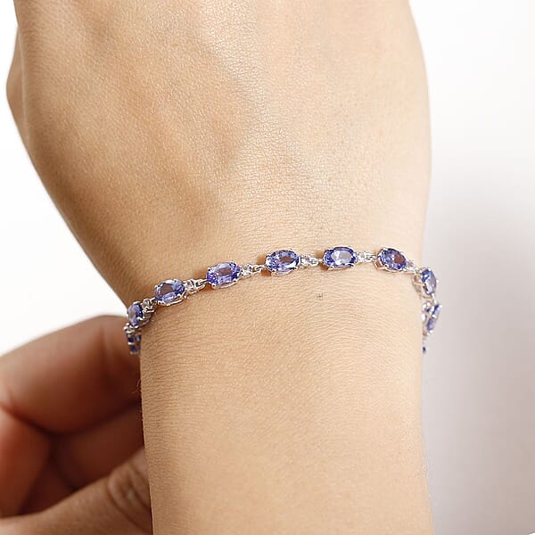 Shop Lc Luxoro AAA Tanzanite And Madagascar Pink Sapphire 7.65 Ctw Link Bracelet In 10K White Gold (6.50 In)