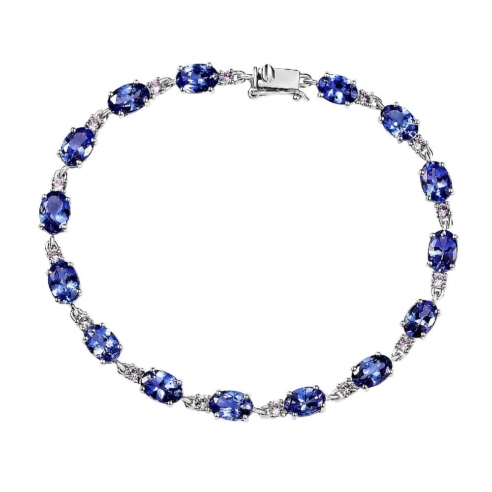 shop lc Luxoro AAA Tanzanite and Madagascar Pink Sapphire 7.65 ctw Link Bracelet in 10K White Gold (6.50 In)