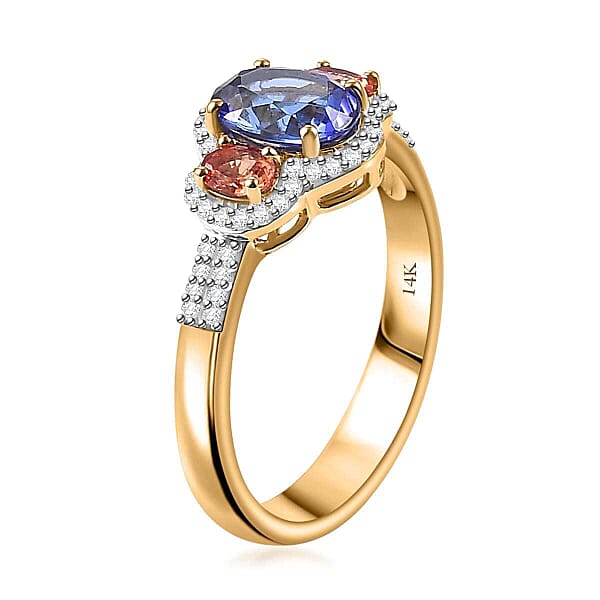 Shop Lc Luxoro AAA Tanzanite And Padparadscha Sapphire (Bery 10.0) G-H I2 Diamond 2.00 Ctw Sunset Serenade Ring In 14K Yellow Gold