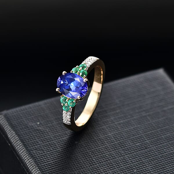 Shop Lc Luxoro AAA Tanzanite Boyaca Colombian Emerald And Diamond I2 2.00 Ctw Ring In 14K Yellow Gold 4.08 Grams