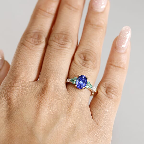 Shop Lc Luxoro AAA Tanzanite Boyaca Colombian Emerald And Diamond I2 2.00 Ctw Ring In 14K Yellow Gold 4.08 Grams