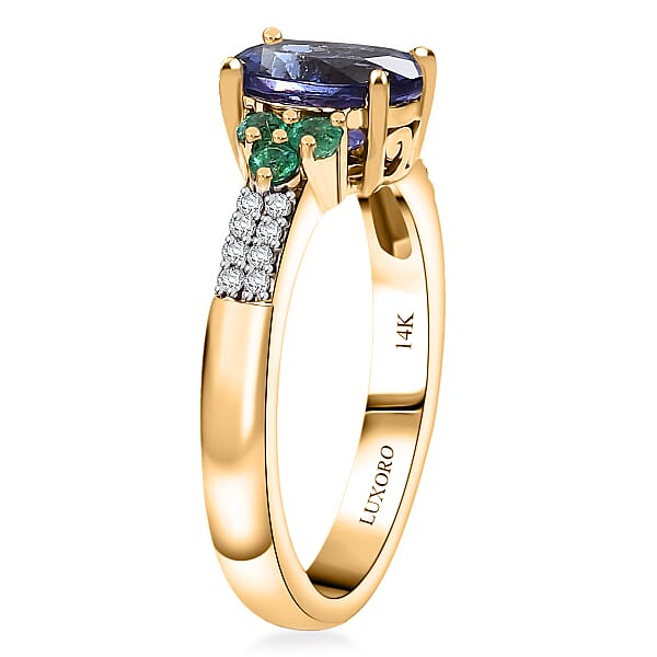 Shop Lc Luxoro AAA Tanzanite Boyaca Colombian Emerald And Diamond I2 2.00 Ctw Ring In 14K Yellow Gold 4.08 Grams