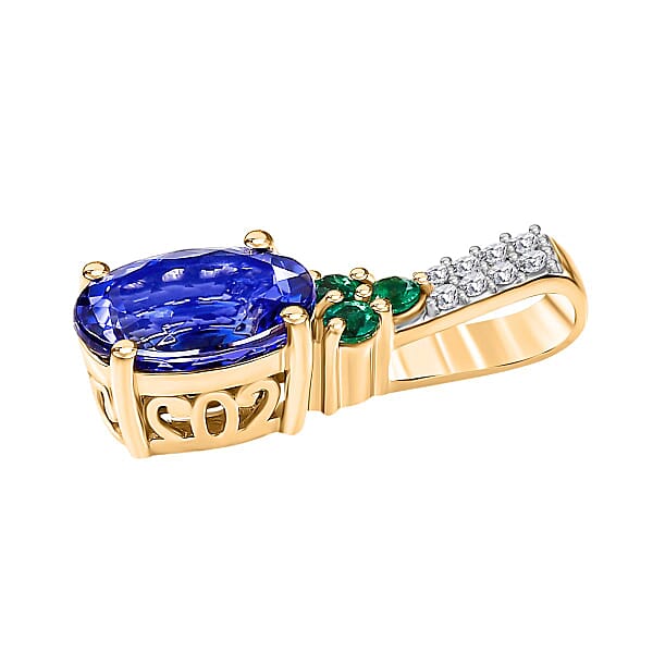 Shop Lc Luxoro AAA Tanzanite Boyaca Colombian Emerald And Diamond I2 1.80 Ctw Ring In 14K Yellow Gold