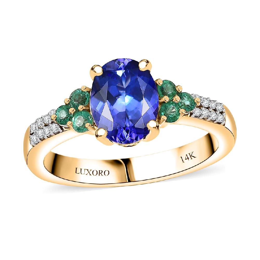 shop lc Luxoro AAA Tanzanite Boyaca Colombian Emerald and Diamond I2 2.00 ctw Ring in 14K Yellow Gold 4.08 Grams shop lc Luxoro AAA Tanzanite Boyaca Colombian Emerald and Diamond I2 2.00 ctw Ring in 14K Yellow Gold 4.08 Grams