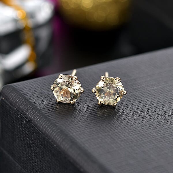 Shop Lc Luxoro AAA Turkizite 2.50 Ctw Solitaire Stud Earrings In 14K Yellow Gold