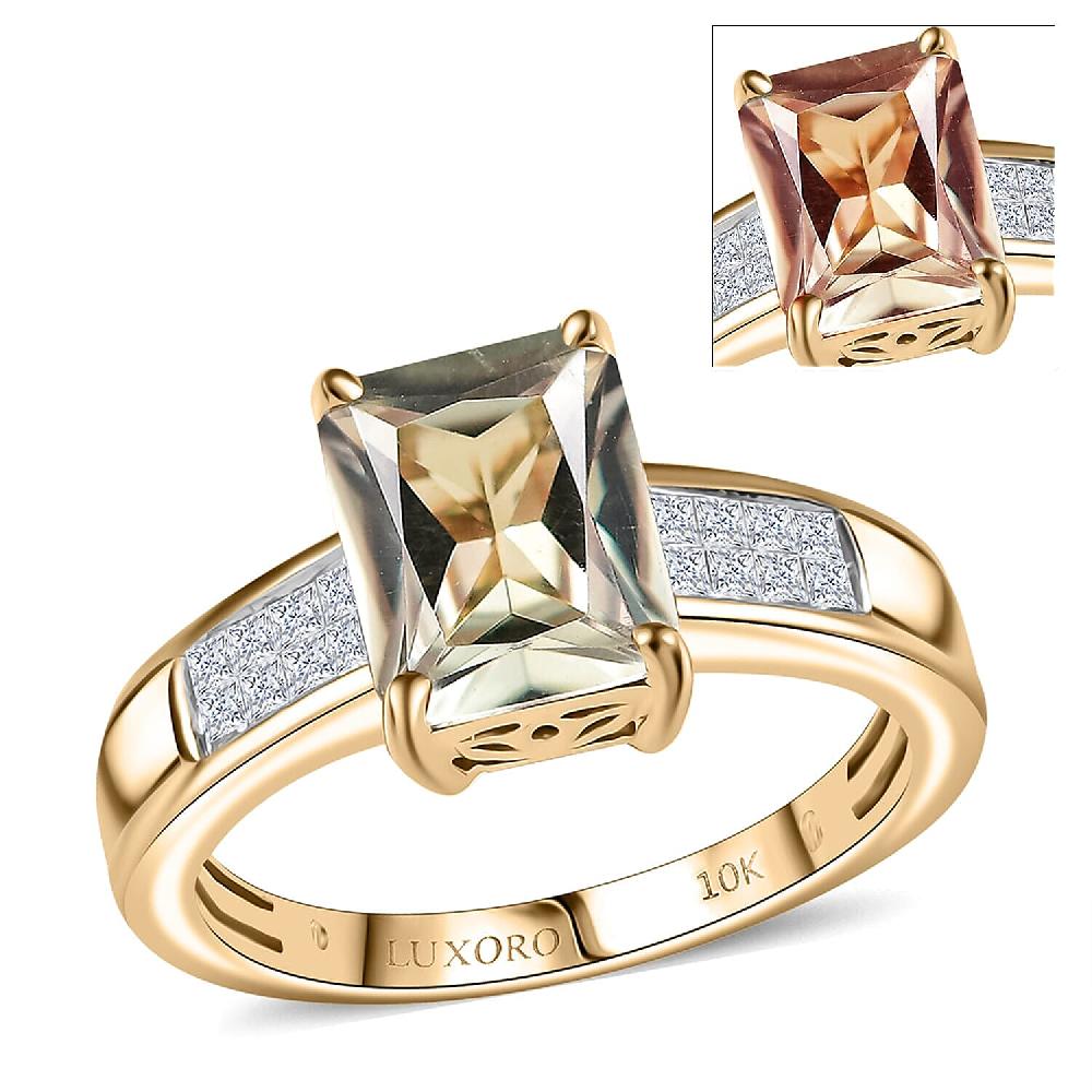 shop lc Luxoro AAA Turkizite and Diamond I2 2.90 ctw Art Deco Ring in 10K Yellow Gold