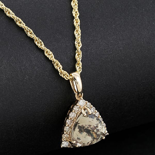 Shop Lc Luxoro AAA Turkizite And G-H I2 Diamond 3.50 Ctw Pendant Necklace 18 Inches In 10K Yellow Gold