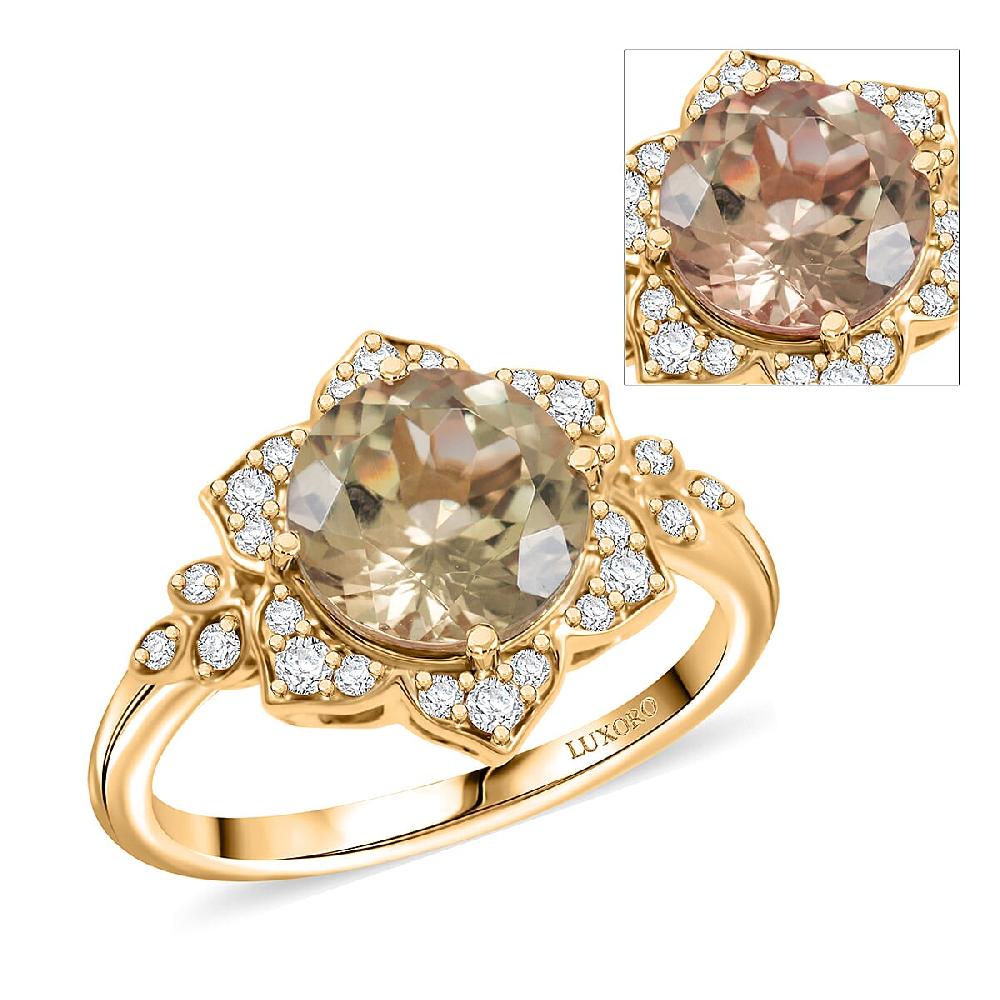 shop lc Luxoro AAA Turkizite and G-H I2 Diamond 3.50 ctw Ring in 10K Yellow Gold