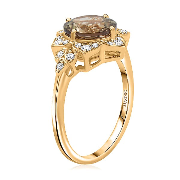 Shop Lc Luxoro AAA Turkizite And G-H I2 Diamond 3.50 Ctw Ring In 10K Yellow Gold
