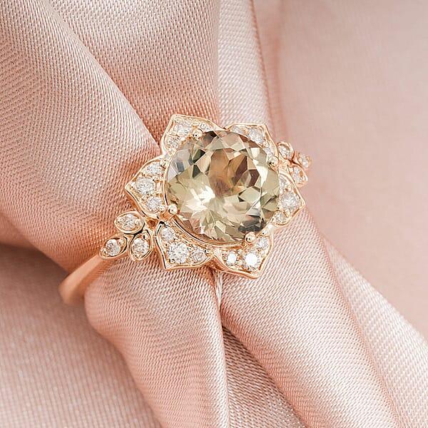 Shop Lc Luxoro AAA Turkizite And G-H I2 Diamond 3.50 Ctw Ring In 10K Yellow Gold